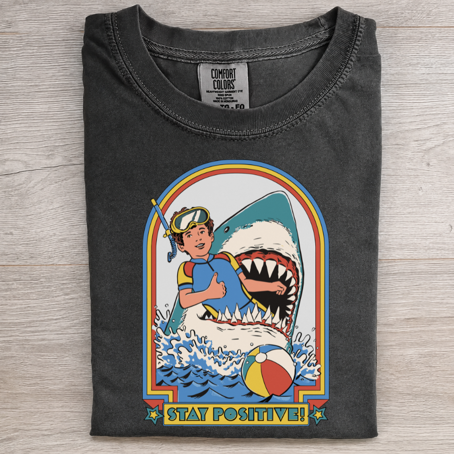 Retro Shark Stay Positive Graphic Tee