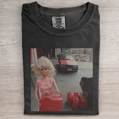 Doll Gas Station Chaos Funny Vintage Tee