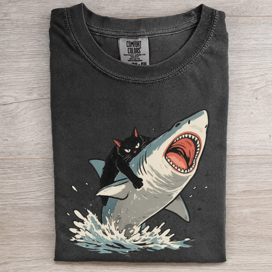 Funny Cat Riding Shark