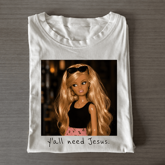 Blond of Girl Faith Tee Y'all Need Jesus - Patriot Level