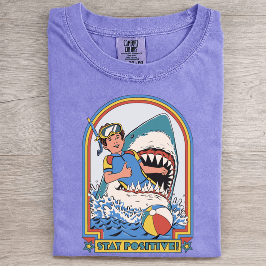 Retro Shark Stay Positive Graphic Tee - Patriot Level