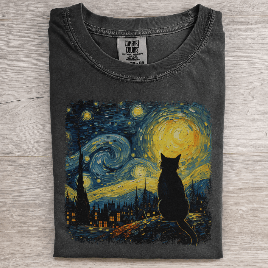 Starry Night Cat Vintage Tee - Patriot Level