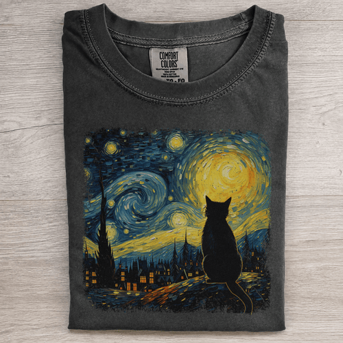 Starry Night Cat Vintage Tee - Patriot Level