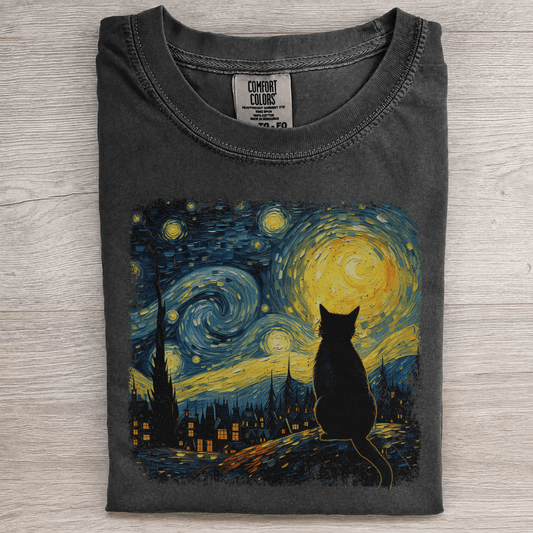 Starry Night Cat Vintage Tee - Patriot Level